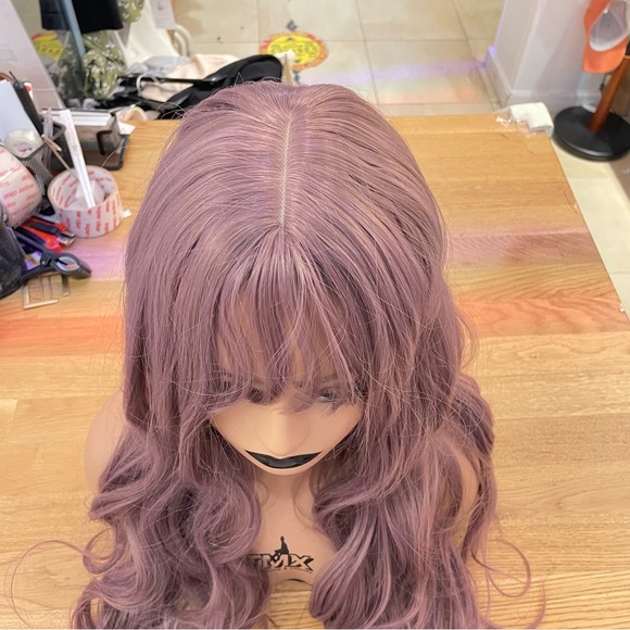 - Human hair blend light purple body wavy wig main image 5